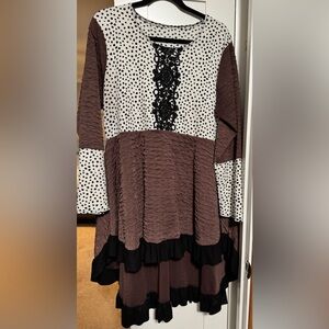 Polka Dot and Brown Long Sleeve Dress